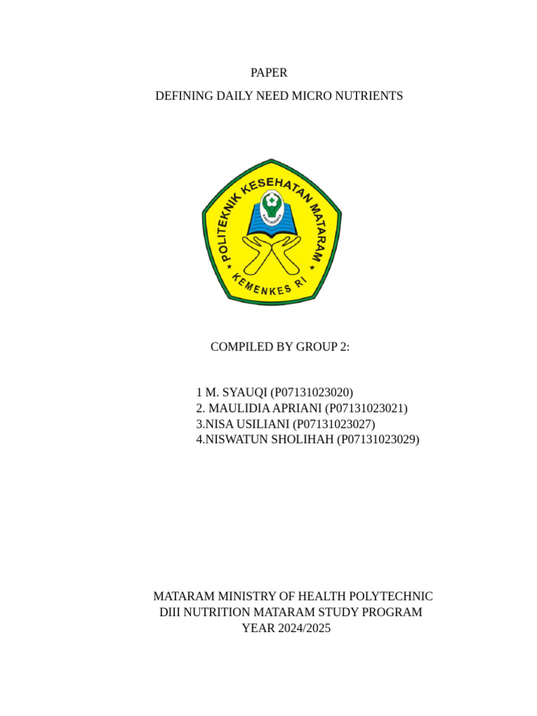 Daily Micronutrient Needs Explained | PDF | Nutrition | Diet & Nutrition