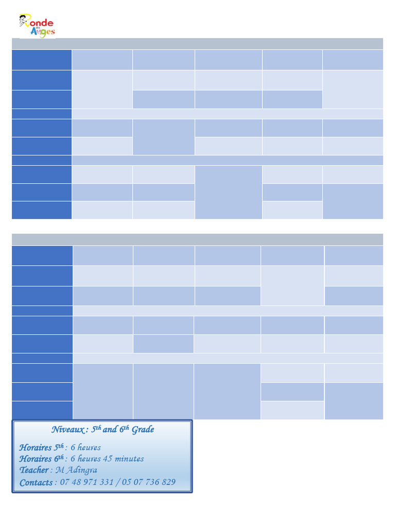 Emploi du temps des classes de primaire | PDF