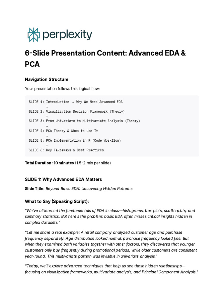 Advanced EDA Techniques and PCA Insights | PDF | Principal Component ...