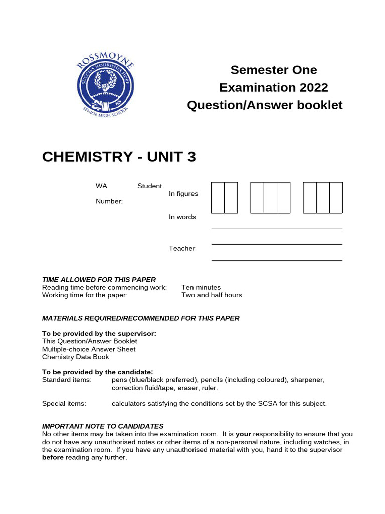 Chemistry Unit 3 Exam Questions 2022 | PDF | Chemistry | Titration