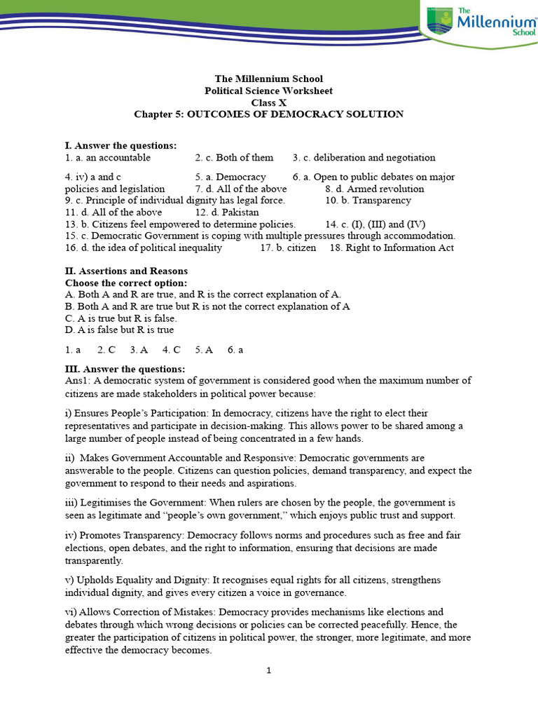 Chapter 5 Worksheet Answer | PDF | Democracy | Political Ideologies