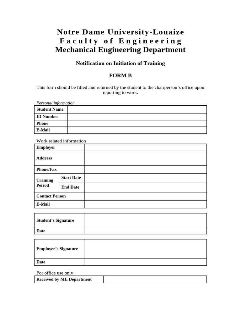 Practical Training Form B | PDF