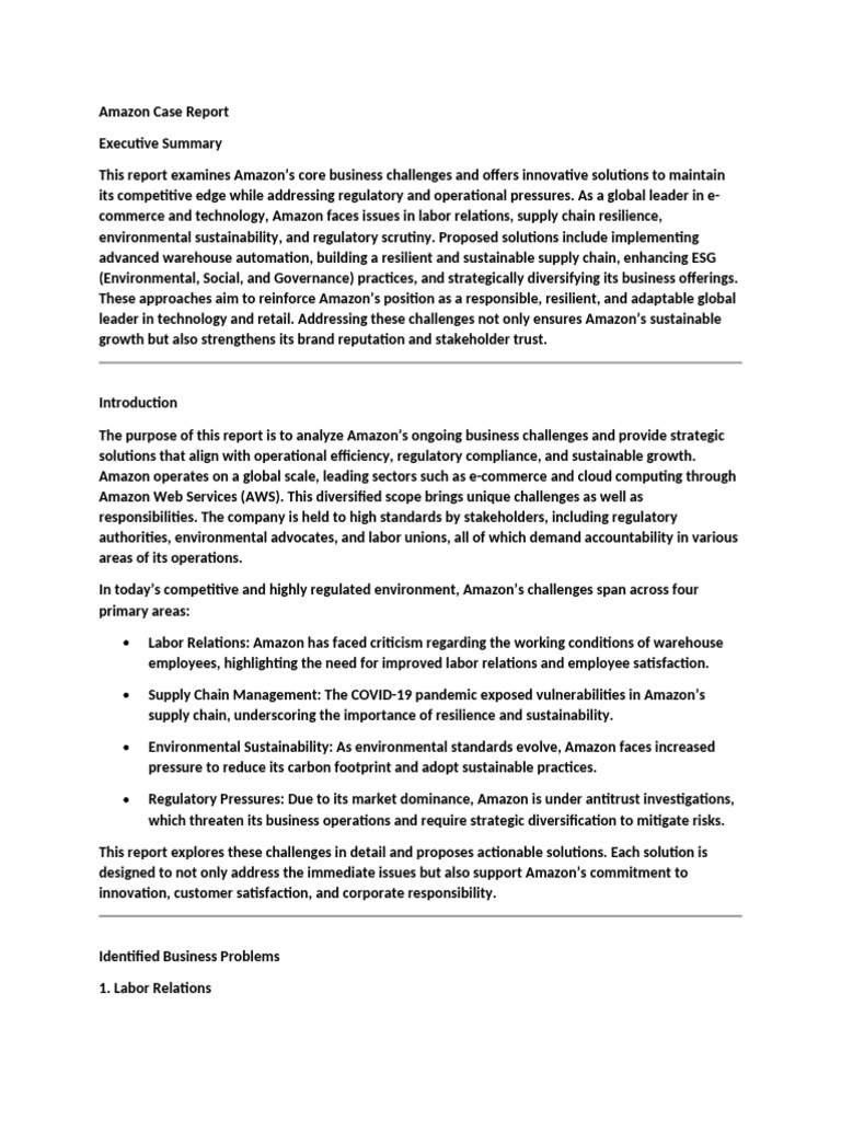 Amazon Case Report AI | PDF | Sustainability | Supply Chain