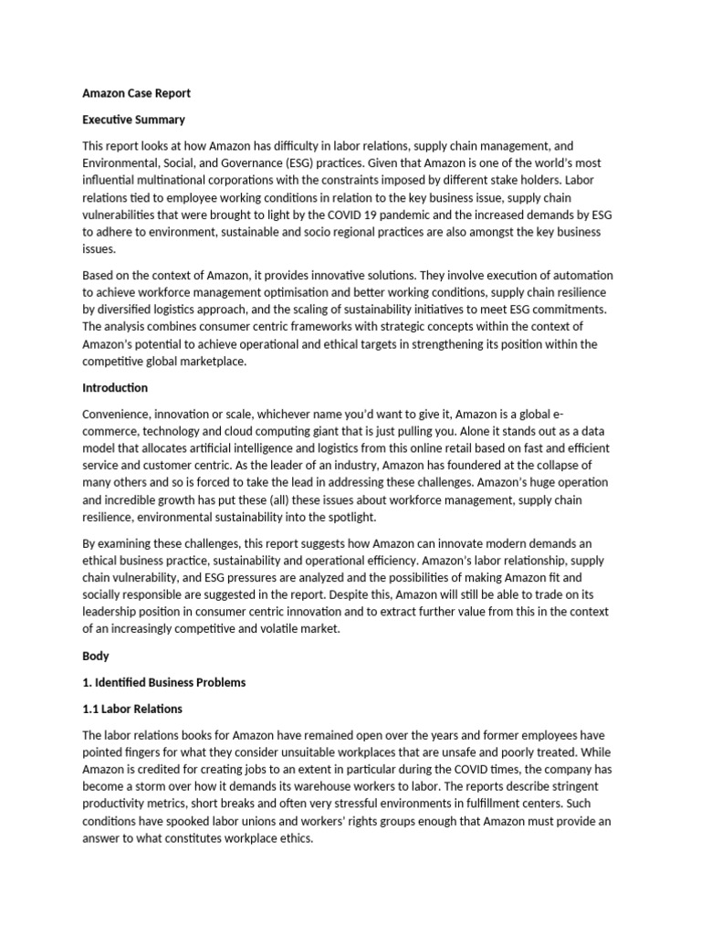 Amazon's Labor, Supply Chain, and ESG Challenges | PDF | Supply Chain ...