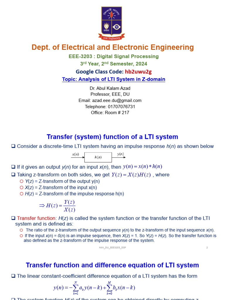 04 DSP Analysis of LTI System Z-Domain | PDF | Applied Mathematics ...