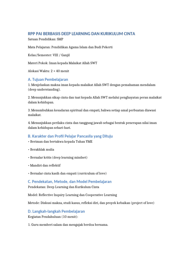 RPP PAI: Deep Learning & Kurikulum Cinta | PDF