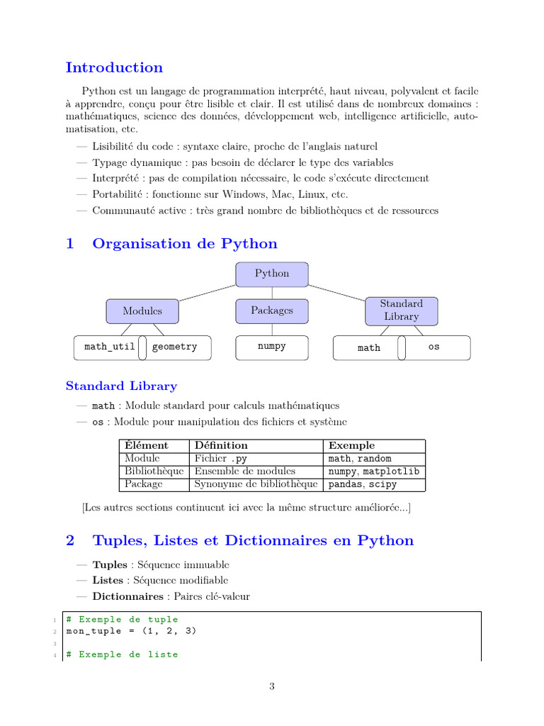 Introduction à Python : Modules et Structures | PDF | Structure de ...