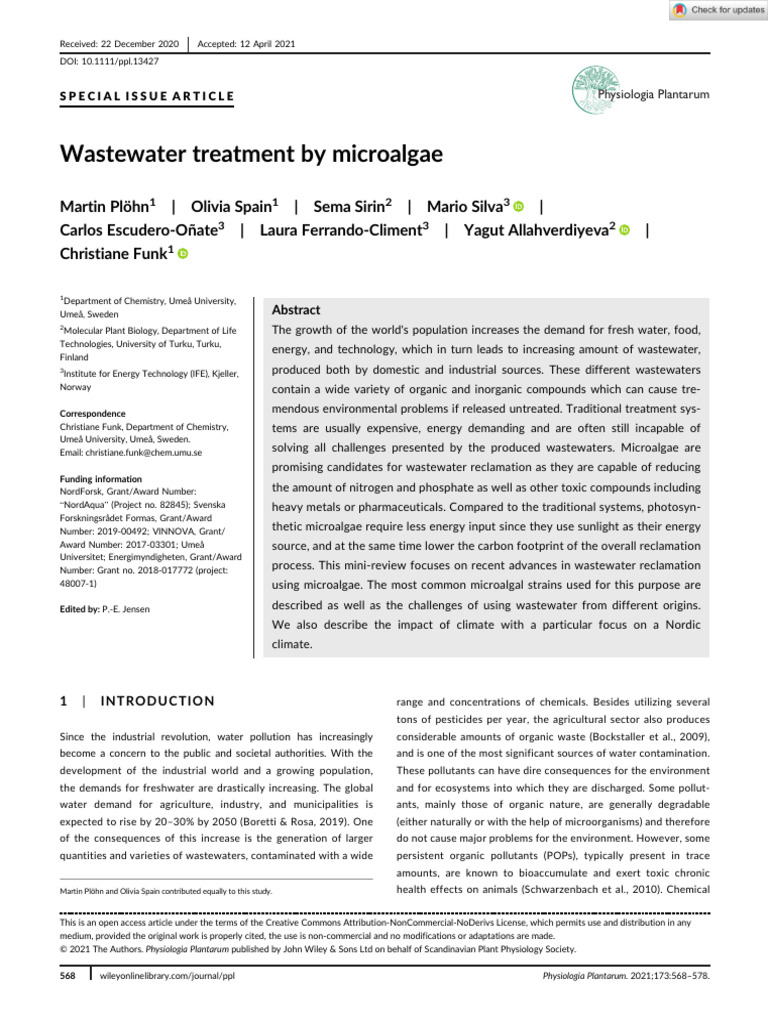 Microalgae for Wastewater Treatment Solutions | PDF | Sewage Treatment