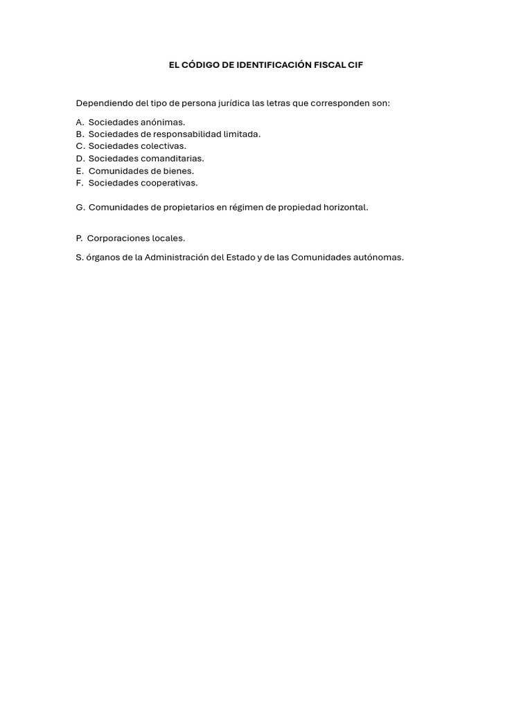 El Código de Identificación Fiscal CIF | PDF
