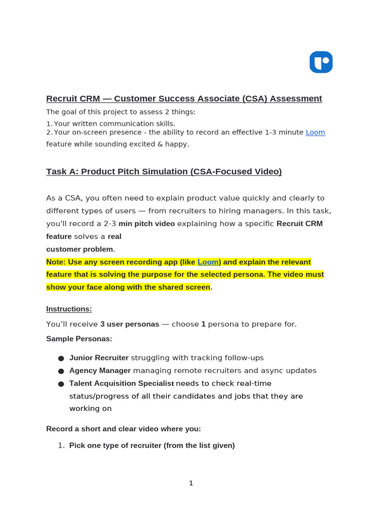 CSA Assessment: Video & Email Tasks | PDF | Recruitment | Computing