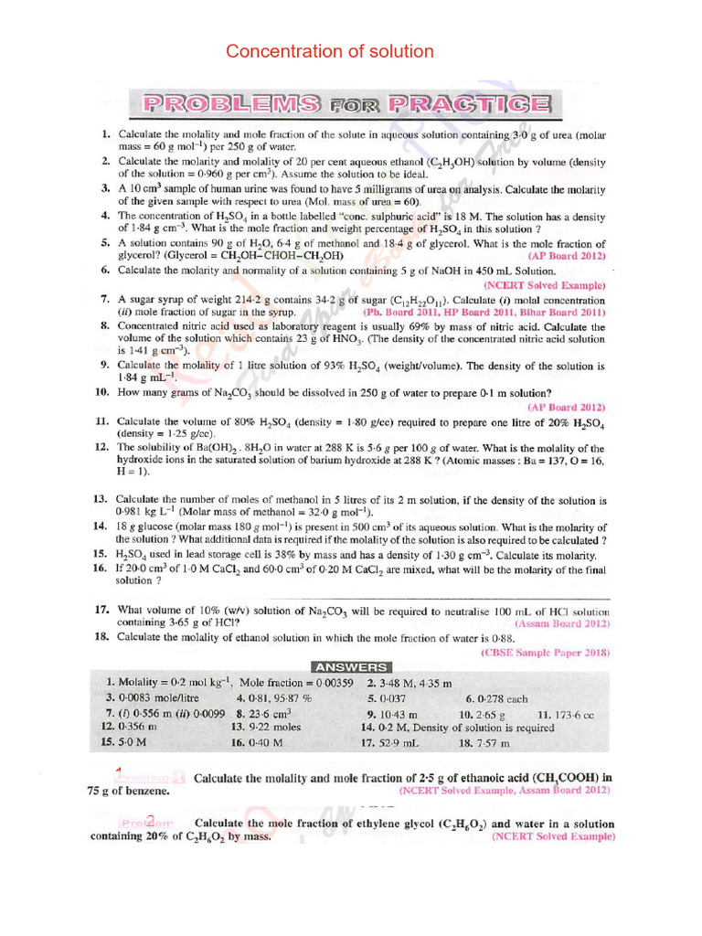 Concentration of Solutions | PDF