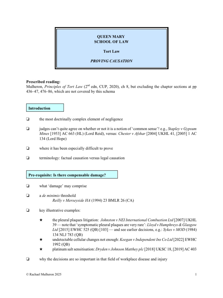Proving Causation in Tort Law | PDF | Legal Liability | Negligence