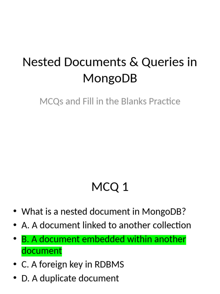 Nested Documents MongoDB Quiz | PDF