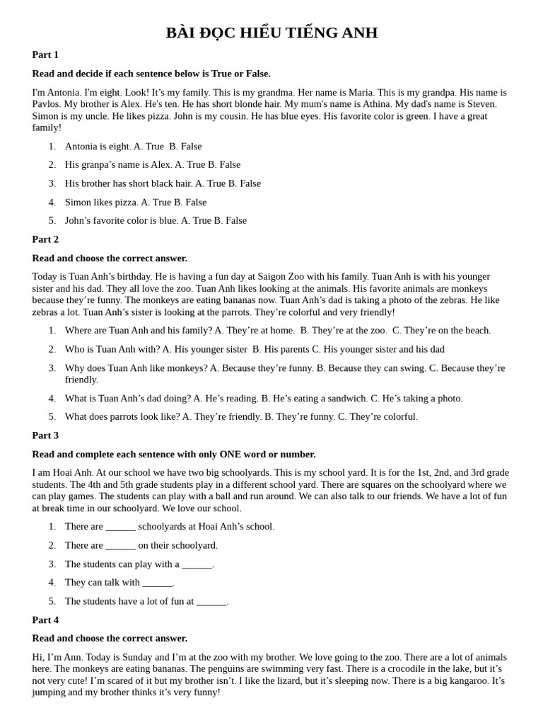 English Reading Comprehension Exercises | PDF