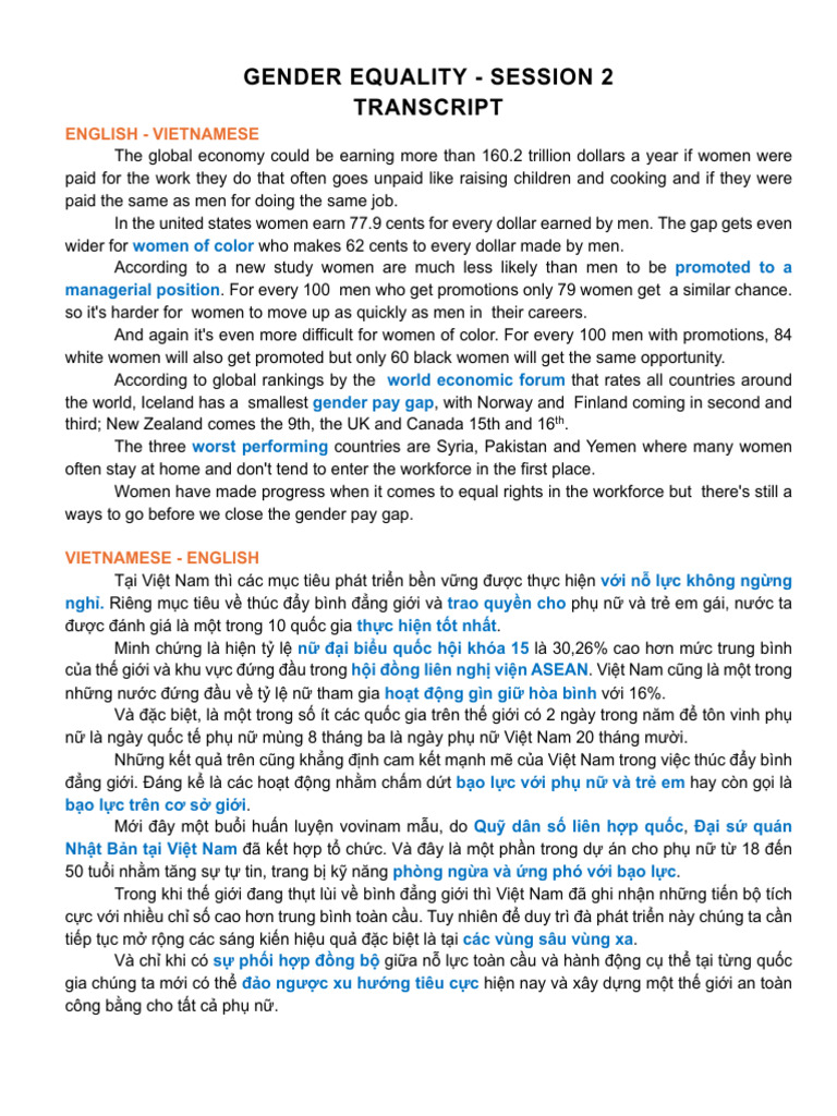 Transcript Gender Equality Session 2 | PDF
