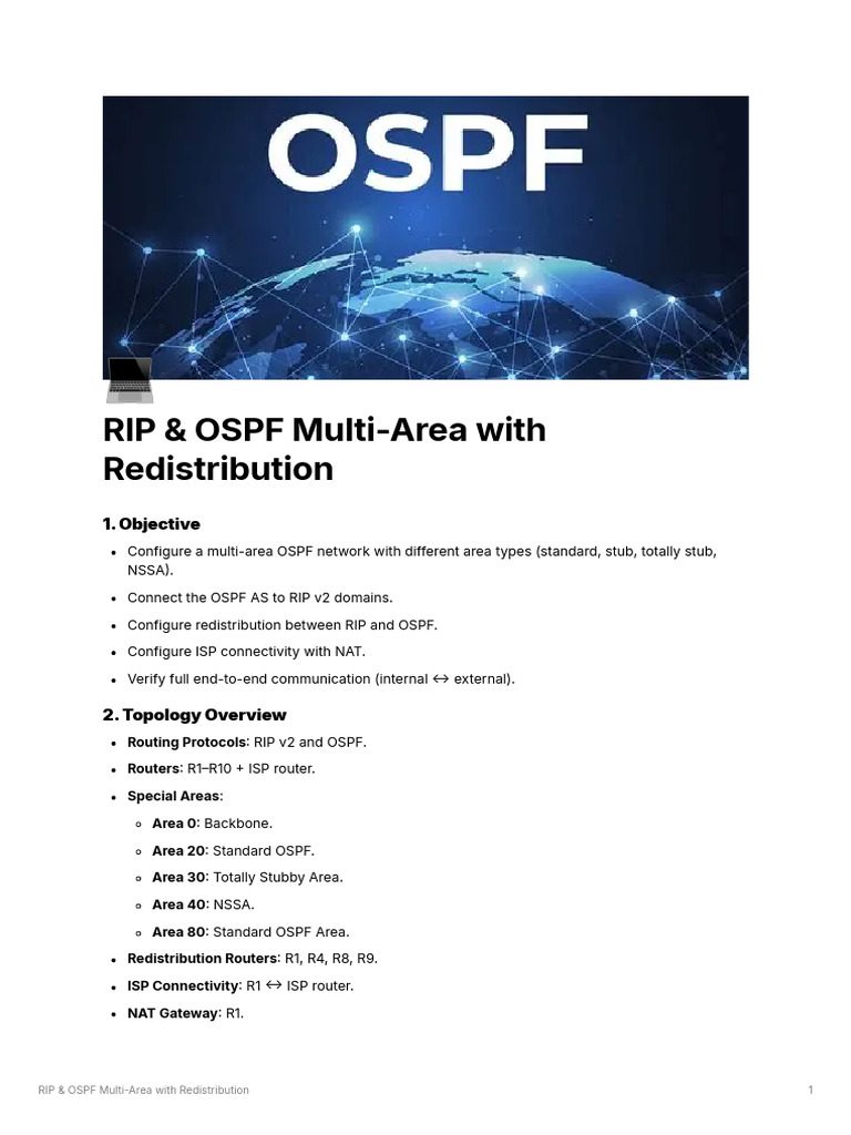 OSPF Multi-Area & RIP Redistribution Guide | PDF | Internet Standards ...