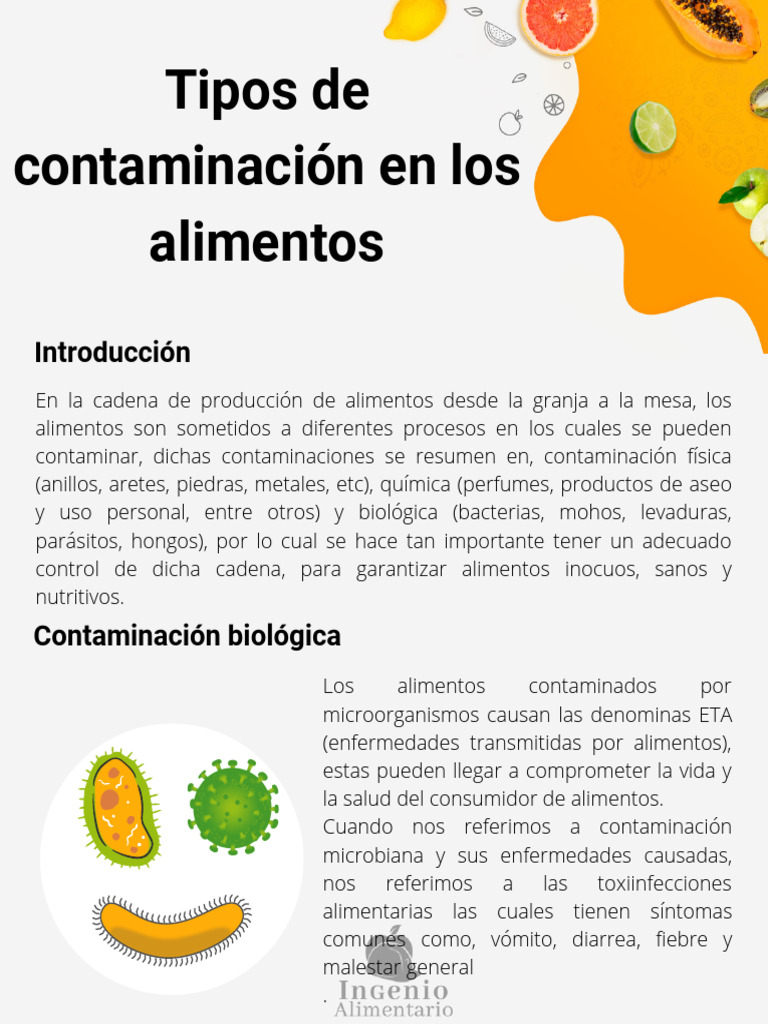 Contaminación de Alimentos: Tipos y Riesgos | PDF | Alimentos | Carne