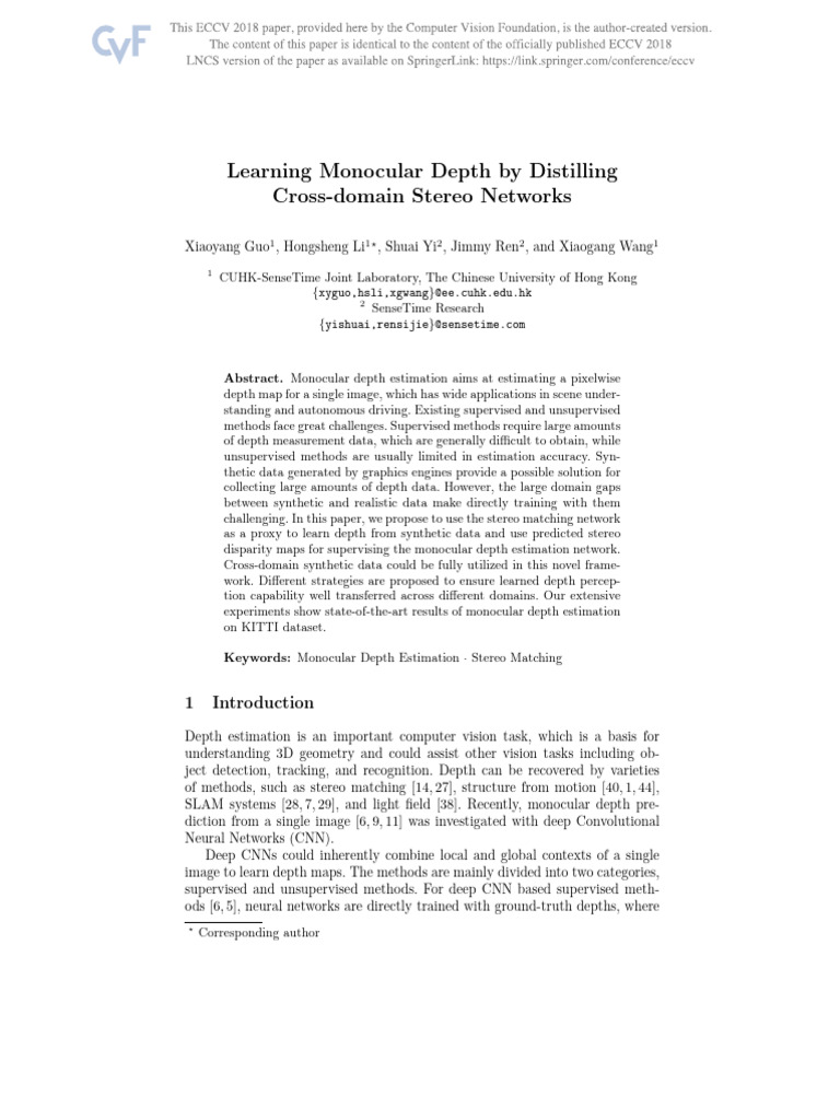 Monocular Depth Estimation via Stereo Networks | PDF | Computer Vision ...