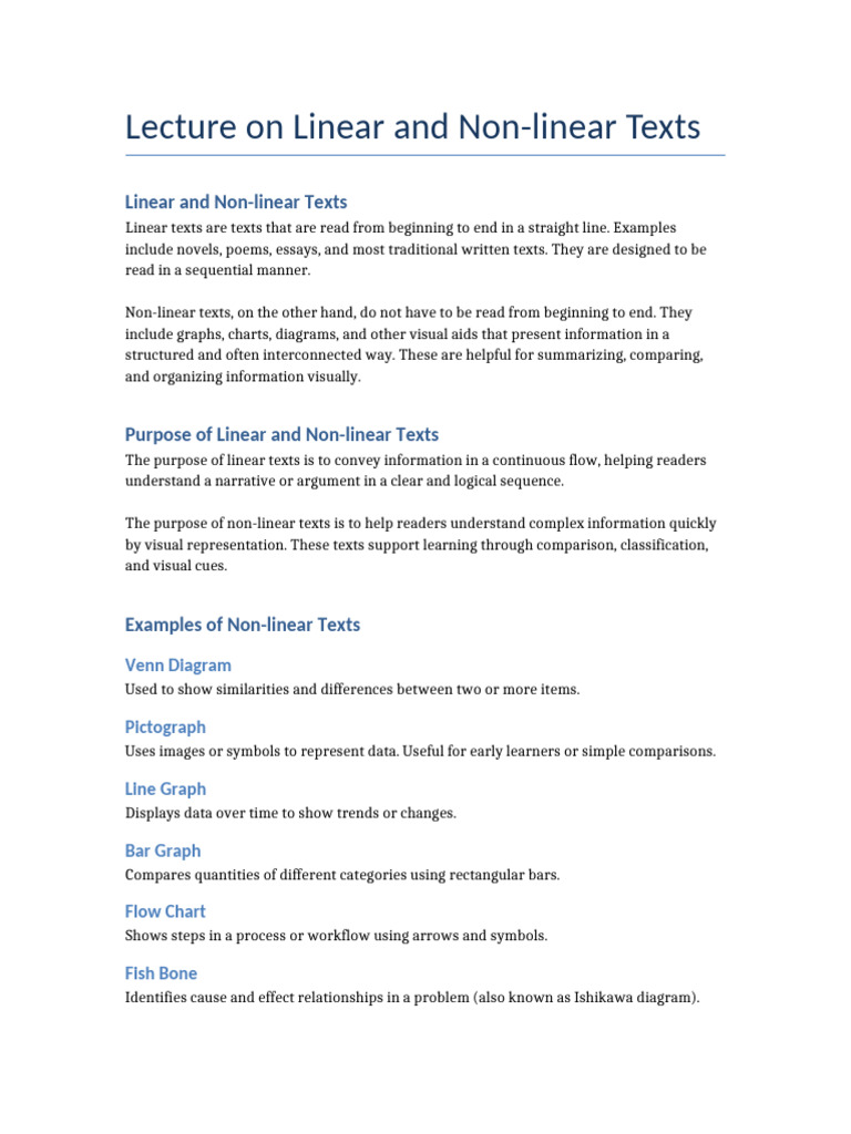 Linear vs Non-linear Texts Explained | PDF