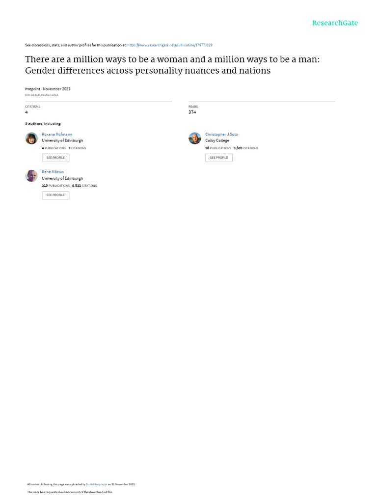 Gender Differences in Personality Traits | PDF | Receiver Operating ...