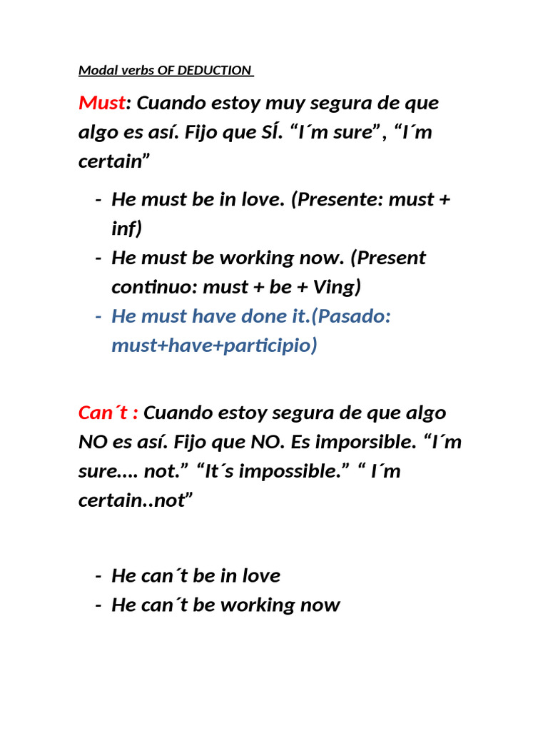 Understanding Modal Verbs of Deduction | PDF