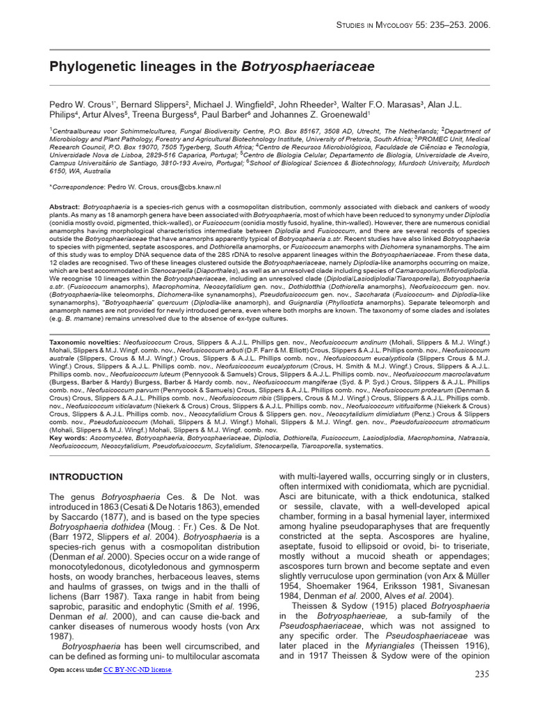 Botryosphaeriaceae Phylogenetic Lineages | PDF | Biology | Biological ...