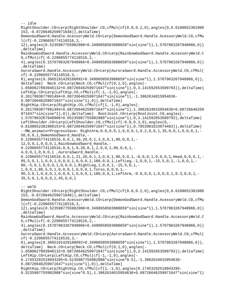 Animation Code for Sword Movements | PDF | Trigonometry | Algebra