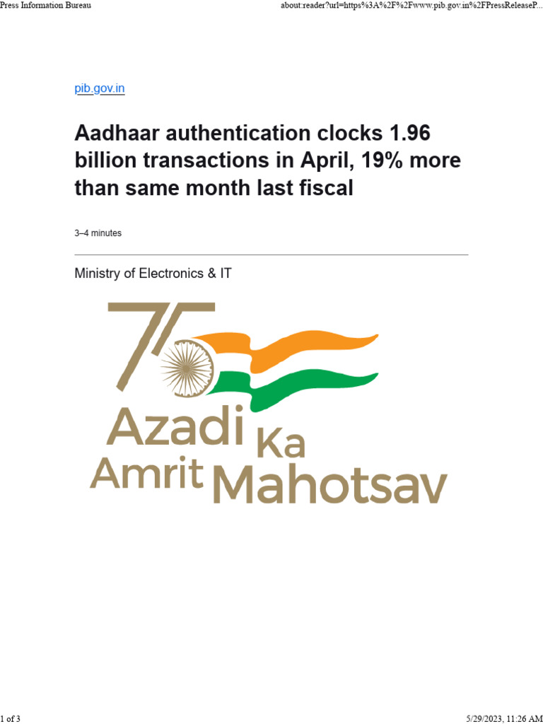 Aadhaar Transactions Surge in April 2023 | PDF | Economies | Access Control