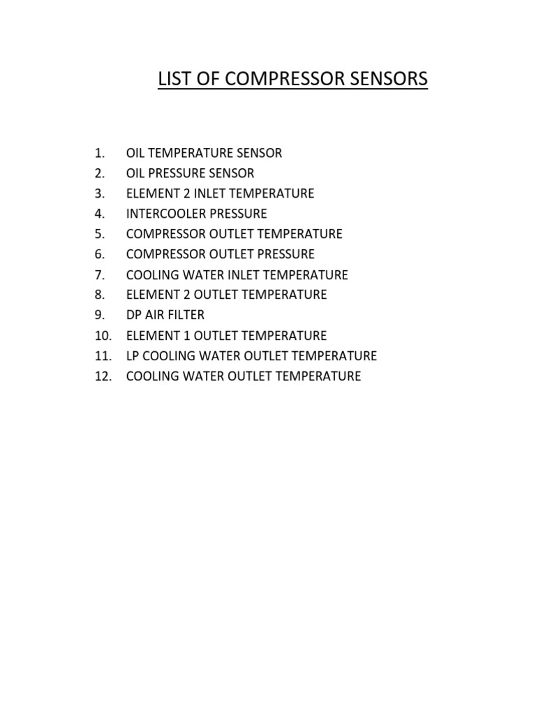List of Compressor Sensors | PDF