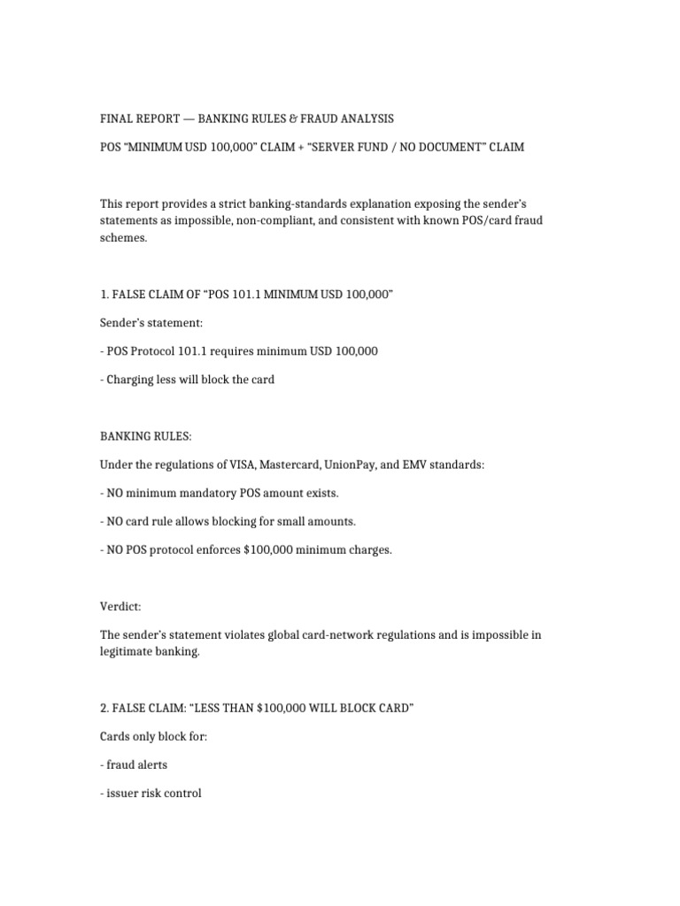 Banking Fraud Analysis Report: POS Claims | PDF
