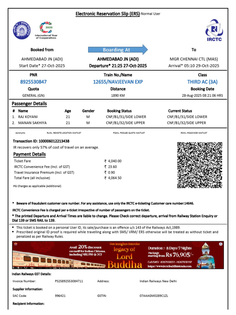 12655/navjeevan Exp Third Ac (3A) | PDF | Identity Document
