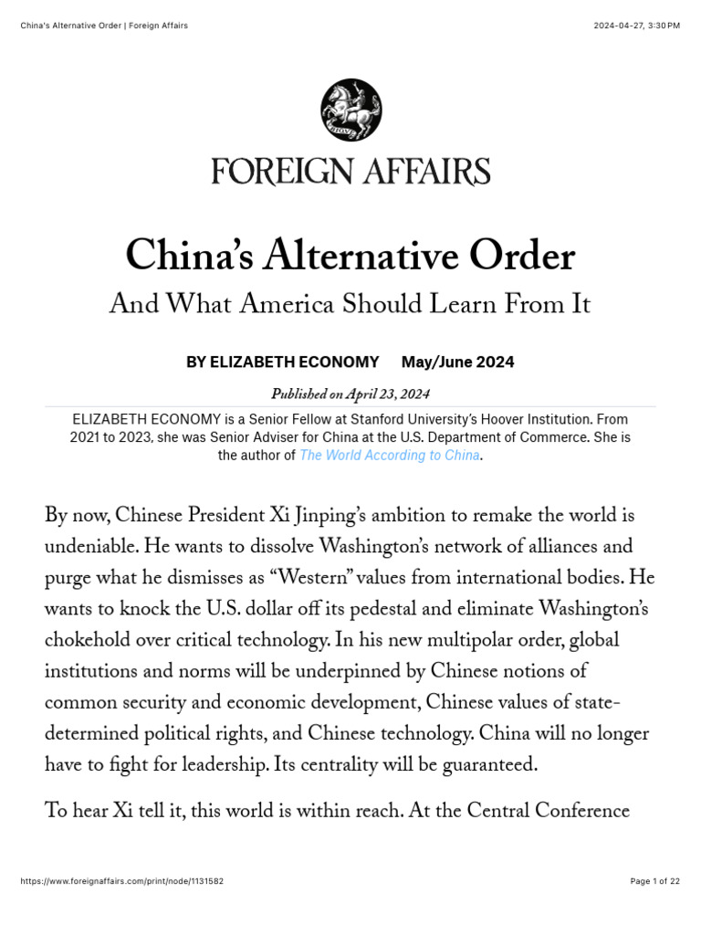 China's Global Order: Lessons for America | PDF | China | World Politics