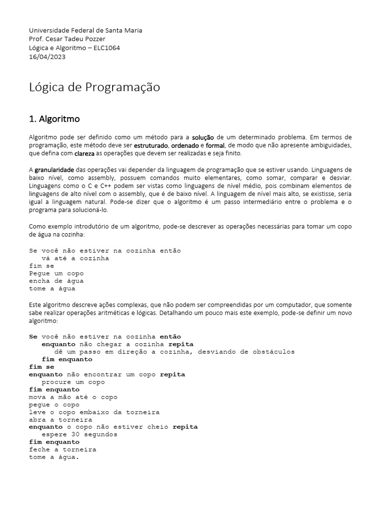 Lógica de Programação e Algoritmos | PDF | Algoritmos | Linguagem de ...