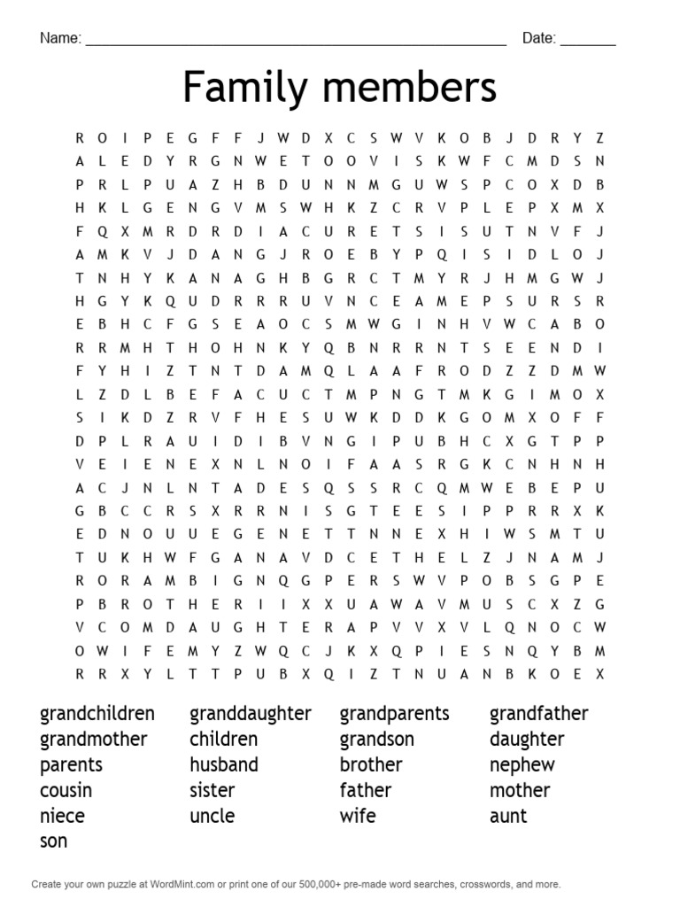 Family Member Word Search Puzzle | PDF | Grandparent | Crossword