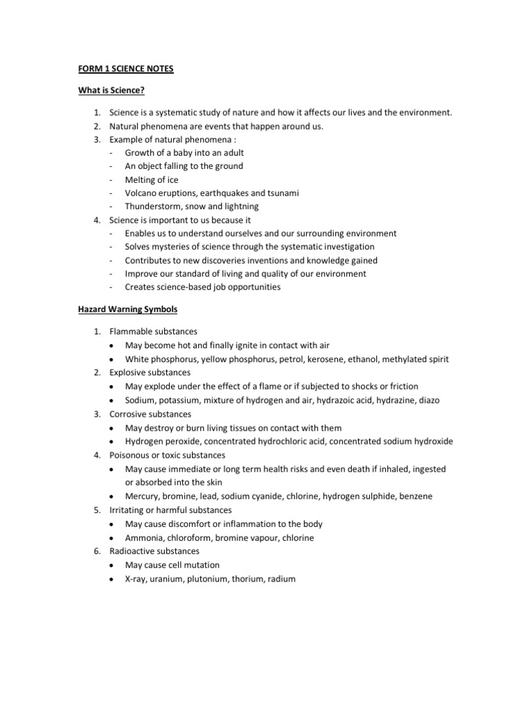 Form 1 Science Notes PDF Download | PDF