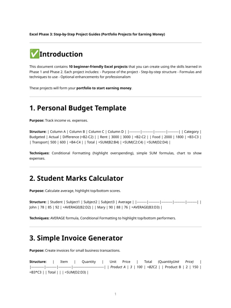 Excel Projects for Beginners: Portfolio Guide | PDF | Microsoft Excel