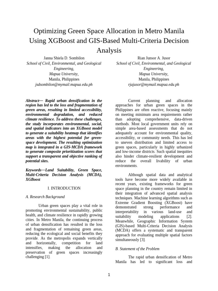 Picture of Optimizing Green Space Allocation in Metro Manila Using XGBoost and GIS ...