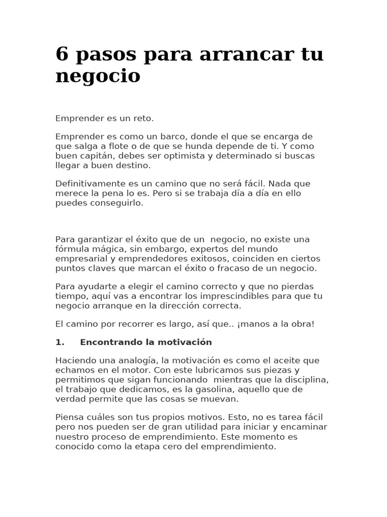 6 Pasos Clave para Emprender con Éxito | PDF | Iniciativa empresarial ...