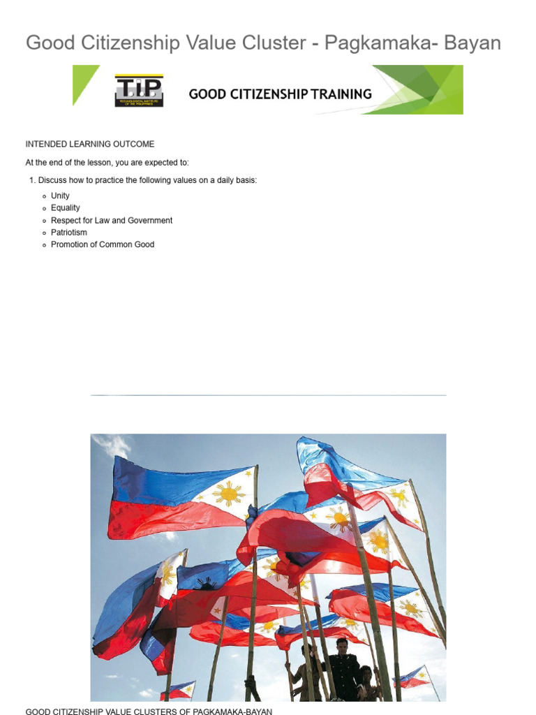 3.6 Good Citizenship Value Cluster - Pagkamaka - Bayan | PDF | Social ...
