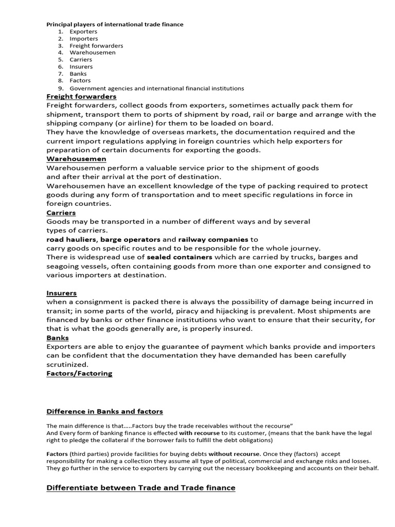 International Trade Notes | PDF | Letter Of Credit | Bill Of Lading