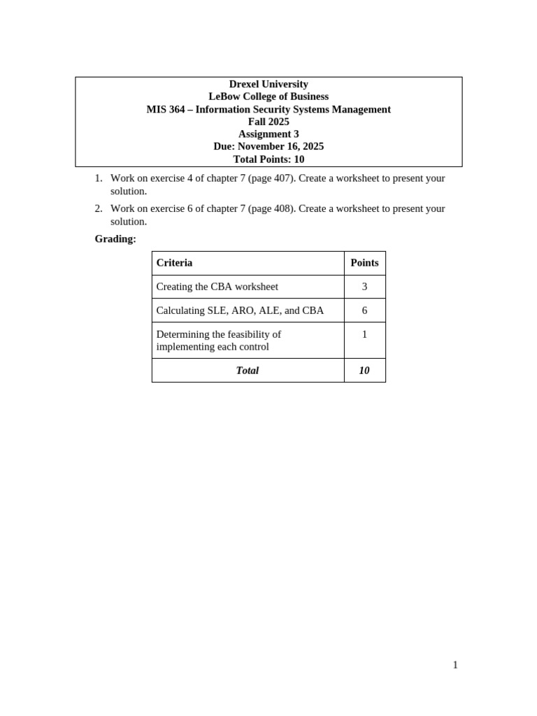 MIS 364 Assignment 3: Info Security Tasks | PDF