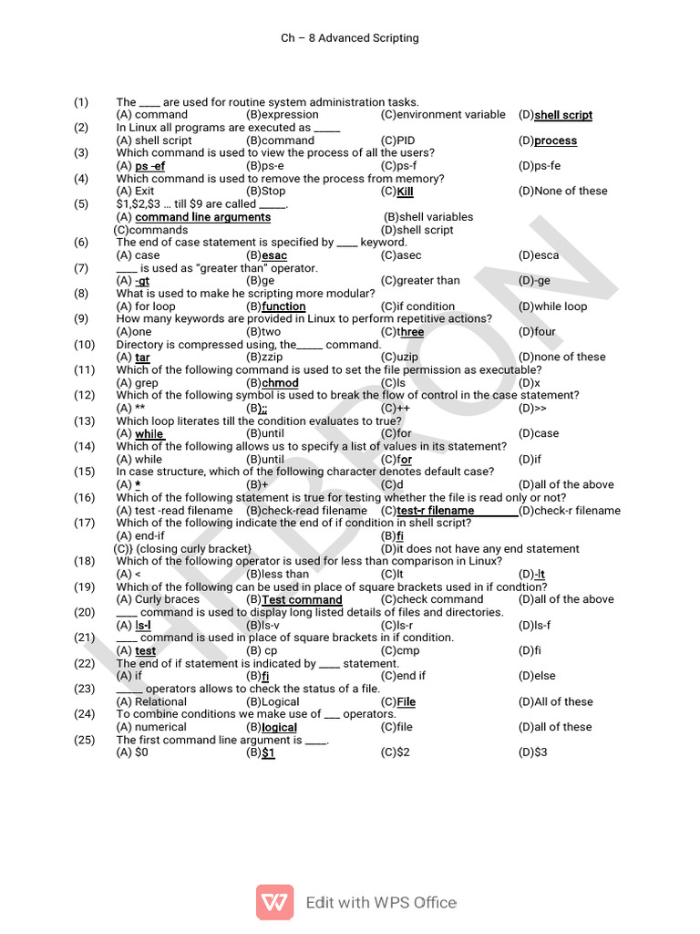 Linux Shell Scripting Quiz Questions | PDF | Software | Computing
