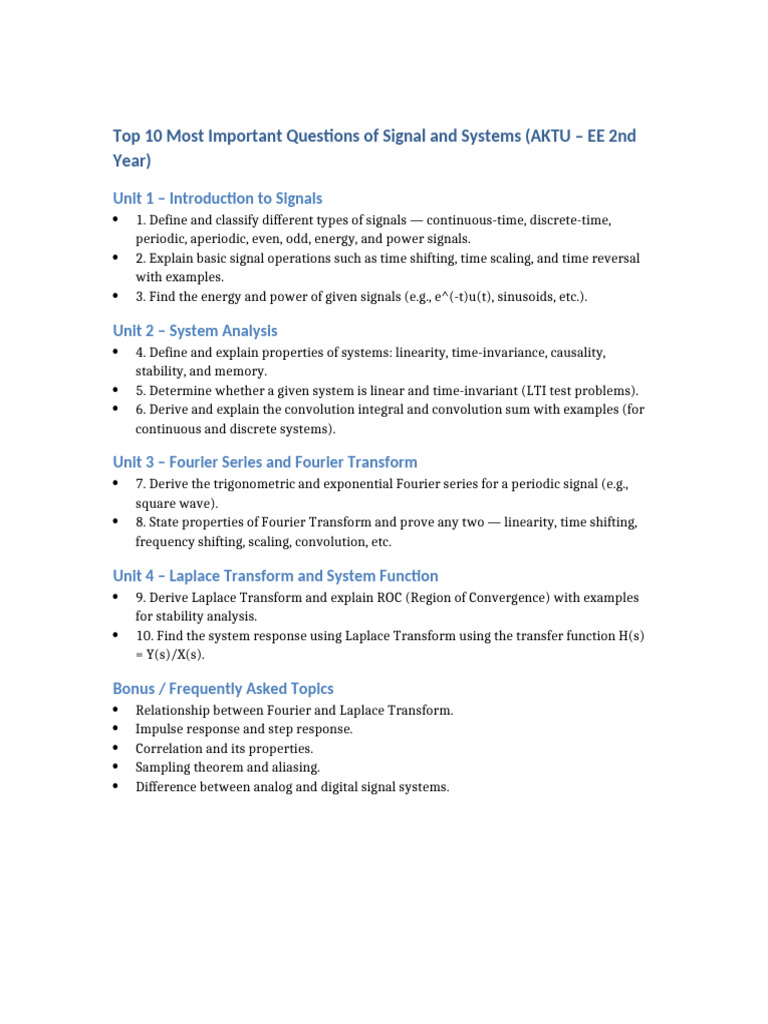 Top 10 Signal and Systems Questions | PDF