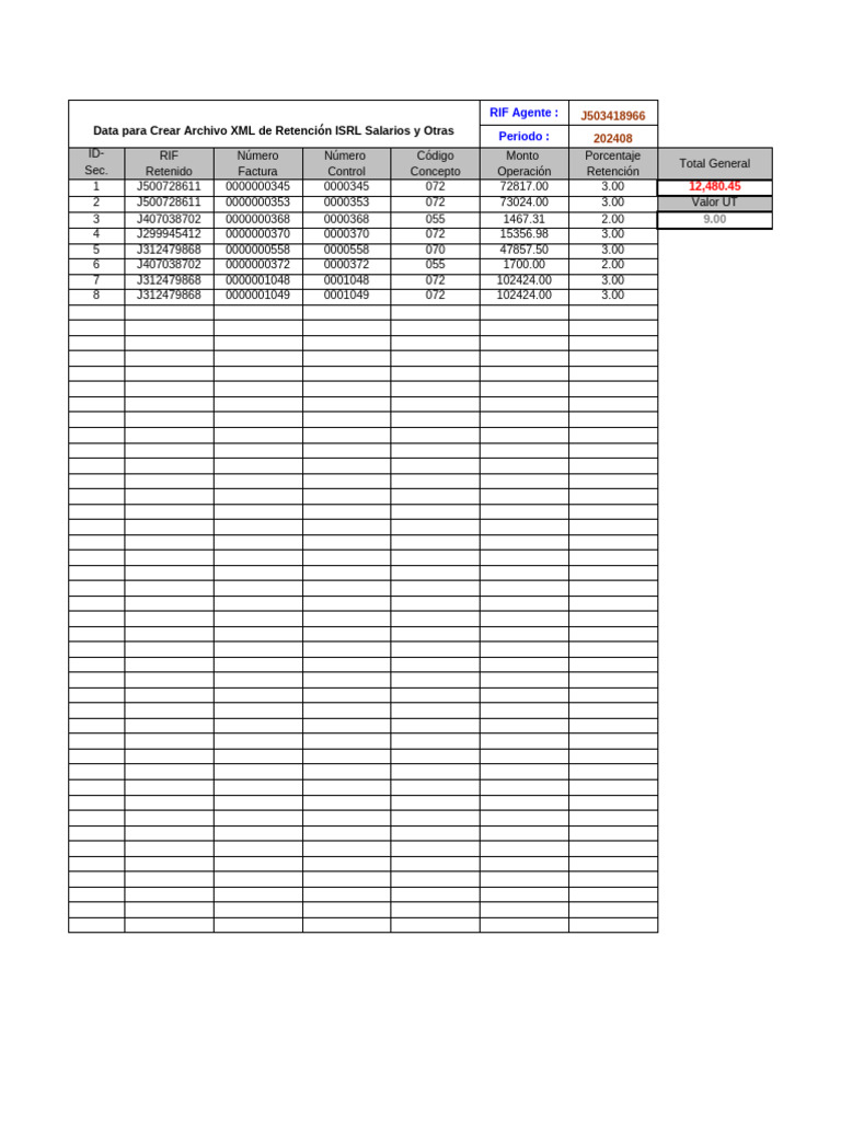 Datos XML Retención ISRL 202408 | PDF