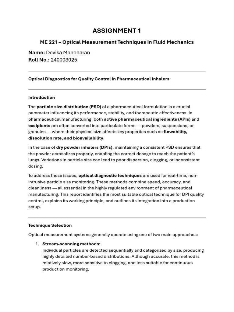Optical Techniques for DPI Quality Control | PDF | Optics | Particle ...