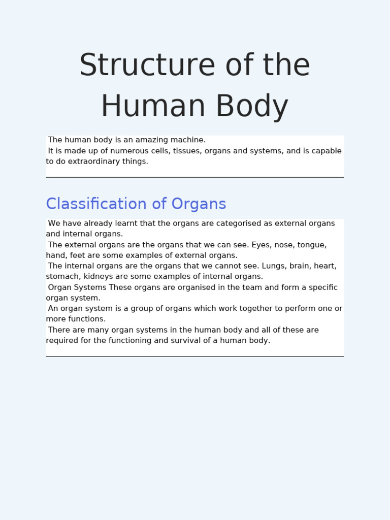Structure of The Human Body | PDF | Blood | Blood Vessel