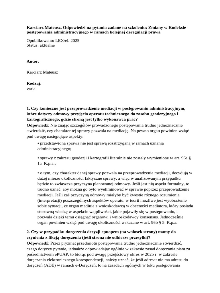 Odpowiedzi Na Pytania Zadane Na Szkoleniu Zmiany W | PDF
