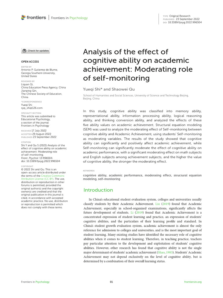 Cognitive Ability's Impact on Academic Success | PDF | Cognition ...