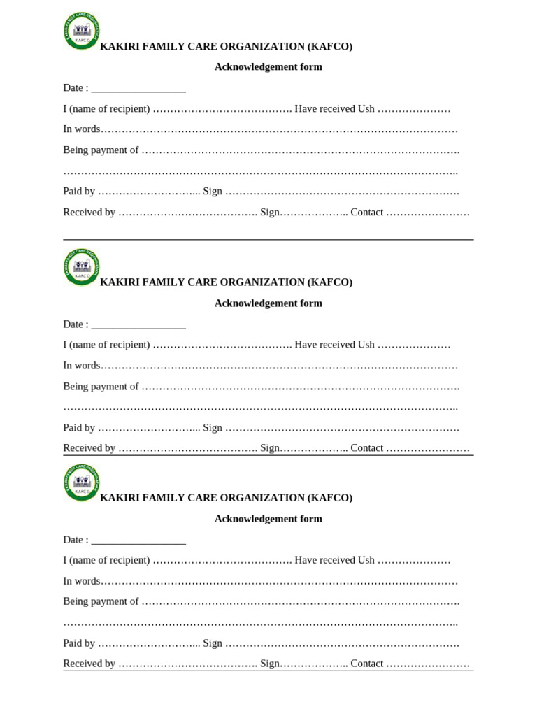 KAFCO Payment Acknowledgement Form | PDF