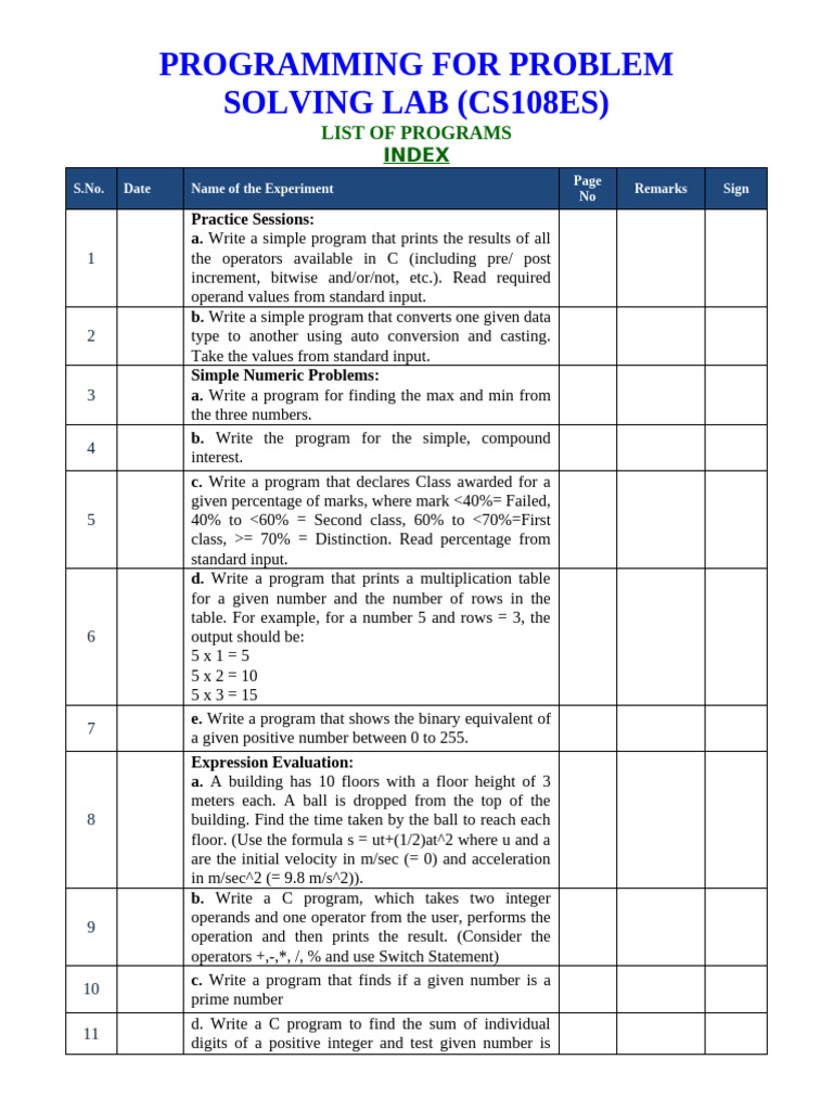 C Programming Problem Solving Lab Guide | PDF | Pointer (Computer ...